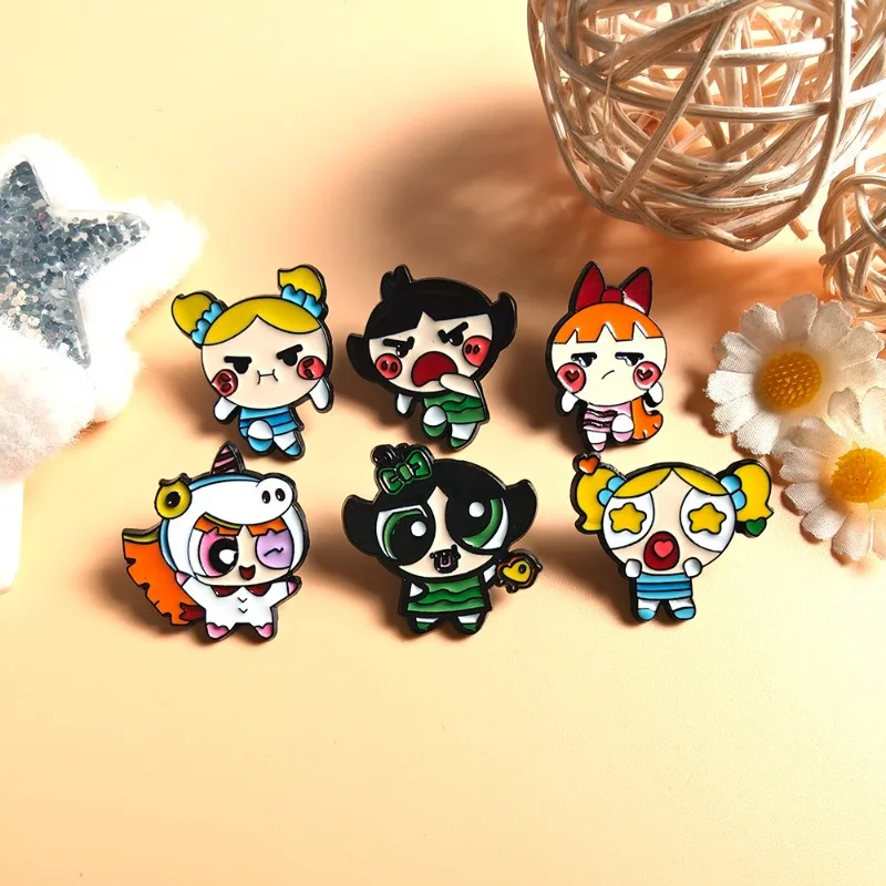 

New Kawaii Anime The Powerpuff and Girls Series Brooch Creativity Cartoon Cute Character Printing Personality Badge Gift