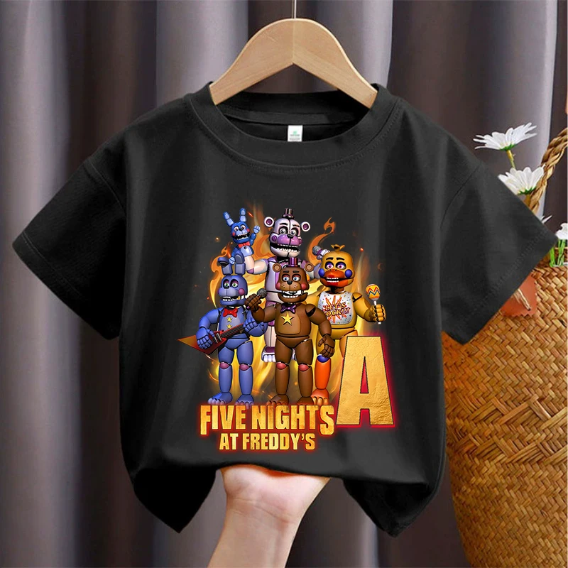 Детская футболка Five Nights At Freddys FNAF, футболка с мультяшным принтом и буквами для мальчиков, повседневные спортивные топы с короткими рукавами, детская одежда