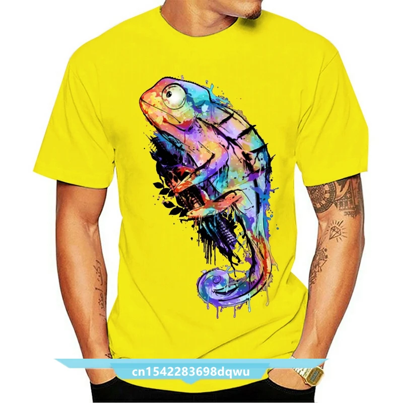 Colorful Chameleon T-shirt Men T Shirt Black Tshirt Summer Fall Cartoon XL Tops Cotton Tees Funky Streetwear Drop Shipping