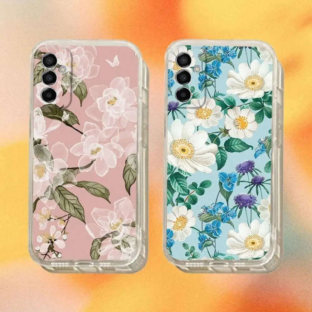 

Vintage Flowers Patterns Phone Case For Samsung S24,30,21,22,23,20 FE,lite,PIus,Ultra,5G,Note,9,10 Transparent Cover