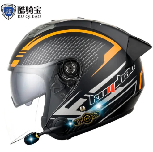 NONE DOT-zugelassener 3/4 Motorradhelm mit offenem Gesicht, integriertem Bluetooth-Headset-Kopfhörer und abnehmbarem Innenfutter 4