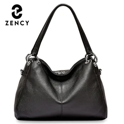 Zency Fashion Hobos 100% Genuine Leather Soft Skin Women Shoulder Bag Classic Black Elegant Lady Crossbody Purse Tote Handbag