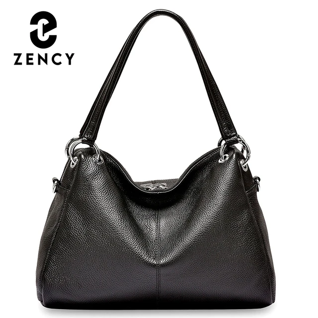 Zency Fashion Hobos 100% Skóra Naturalna Miękka Skóra Damska Torba na Ramię Klasyczna Czarna Elegancka Damska Torebka Przez Ramię Torba Shopper