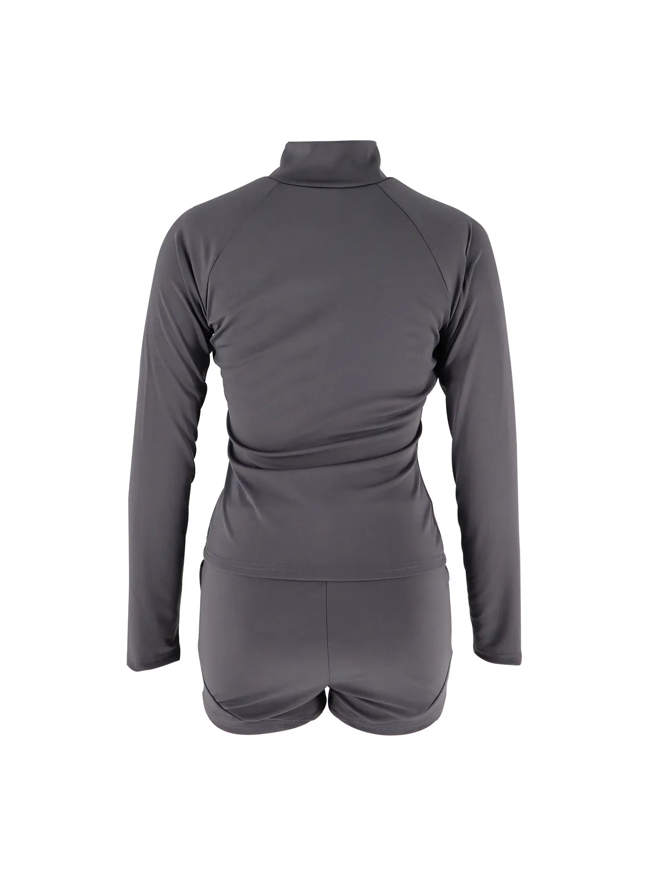 Grey Zip-Up Crop Top and Sports Shorts Set, Stylish Athleisure Women’s Outfit