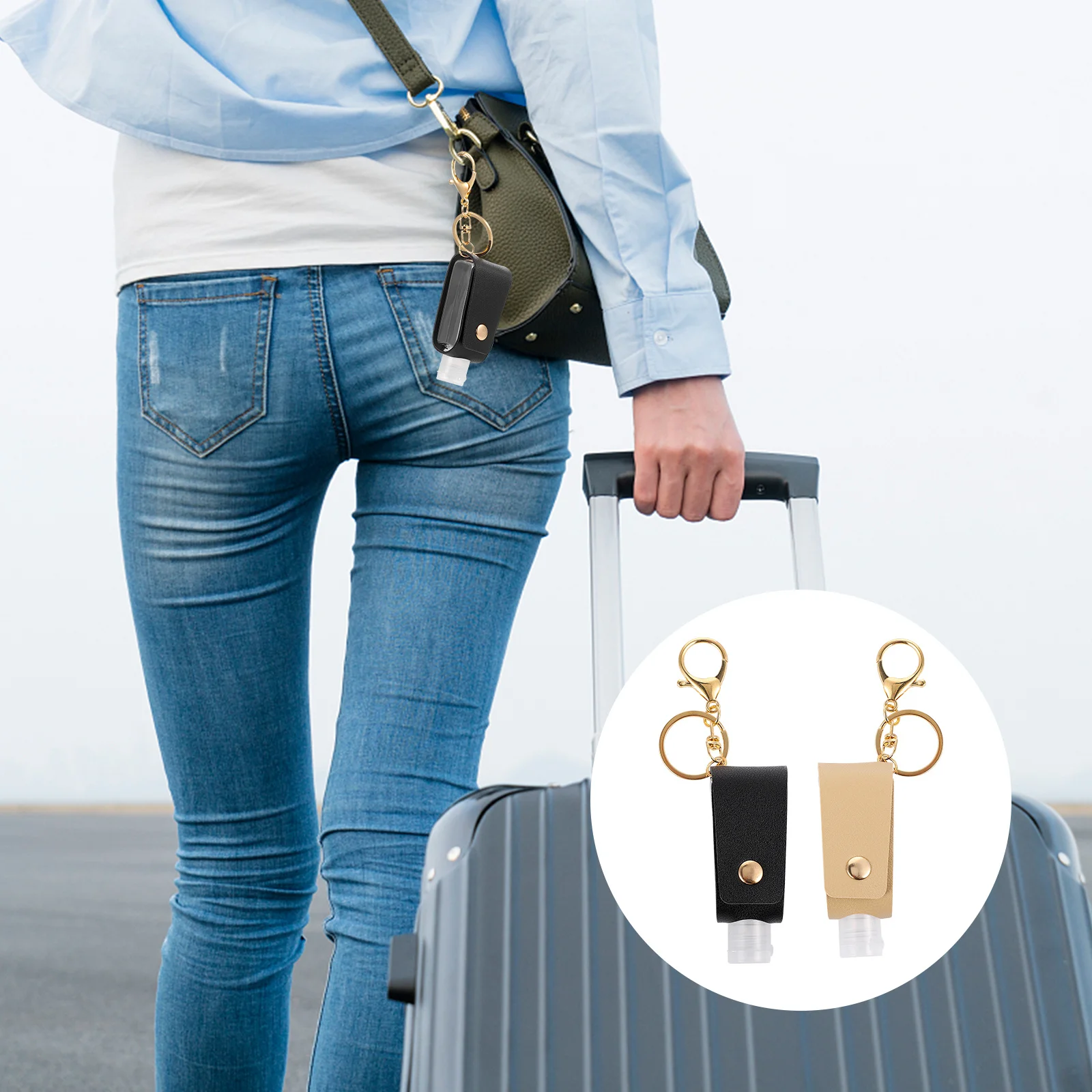 

2Pcs Hand Bottle Cover Keychain PU Material Portable Refillable Container for Perfume Liquid Storage Outdoor Travel