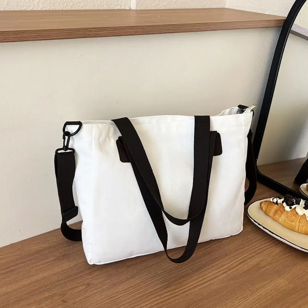 

Fashionable Letter Canvas Shoulder Bag Casual Large Capacity Women Tote Bag Multi-Pocket Soft Versatile Canvas Handbag School