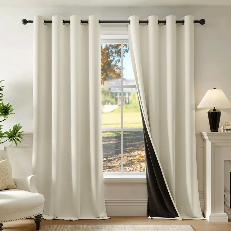 Cortinas Blackout 100% Creme, 84 Polegadas de Comprimento, 2 Painéis para Quarto e Sala de Estar, Isolamento Térmico e Acústico