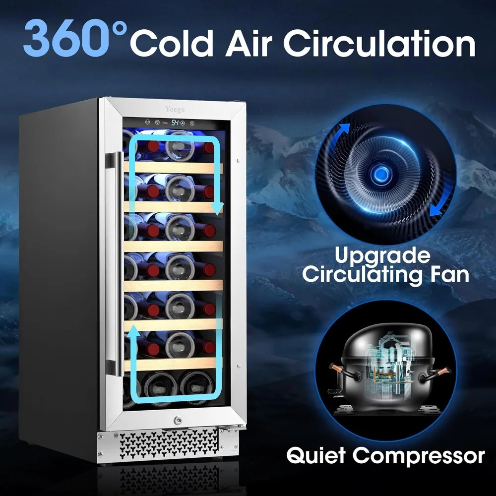 15 Inch Wine Cooler 33 Bottle Wine Cooler Refrigerator with Professional Compressor Double-Layer Glass Reversible