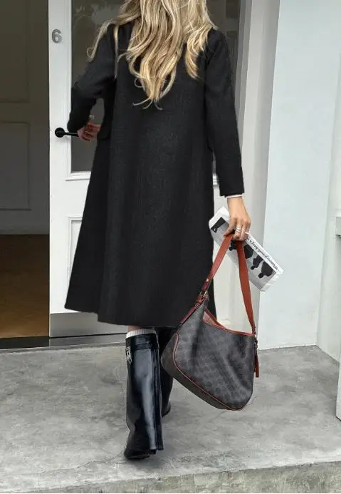 معطف نسائي بلون سادة وأزرار لأعلى معطف خريفي وشتوي للإجازات معطف كاجوال عصري للسيدات #4