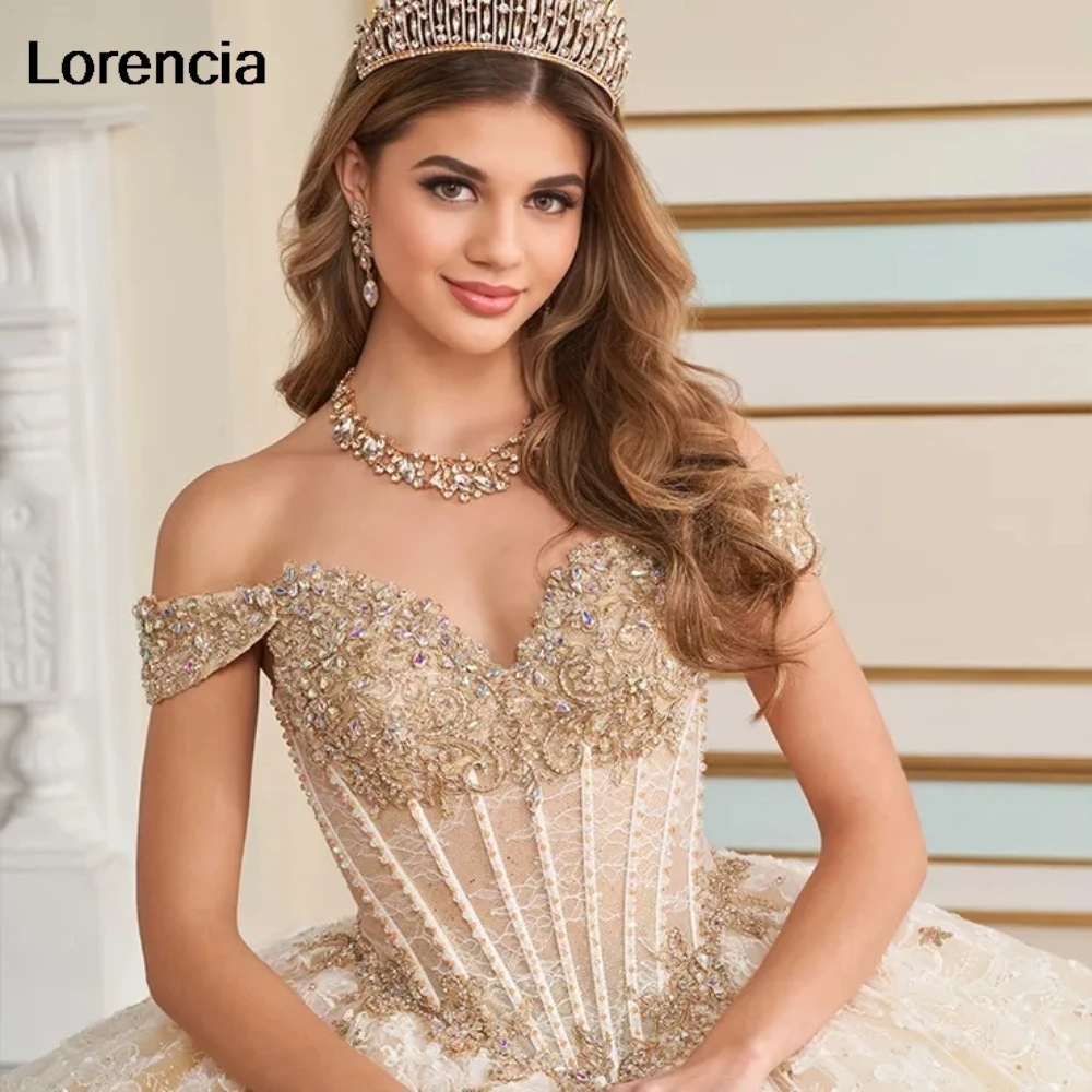 Gaun sampanye Quinceanera kustom gaun bola renda Applique korset Meksiko manik-manik manis 16 Vestidos De 15 a00os YQD989