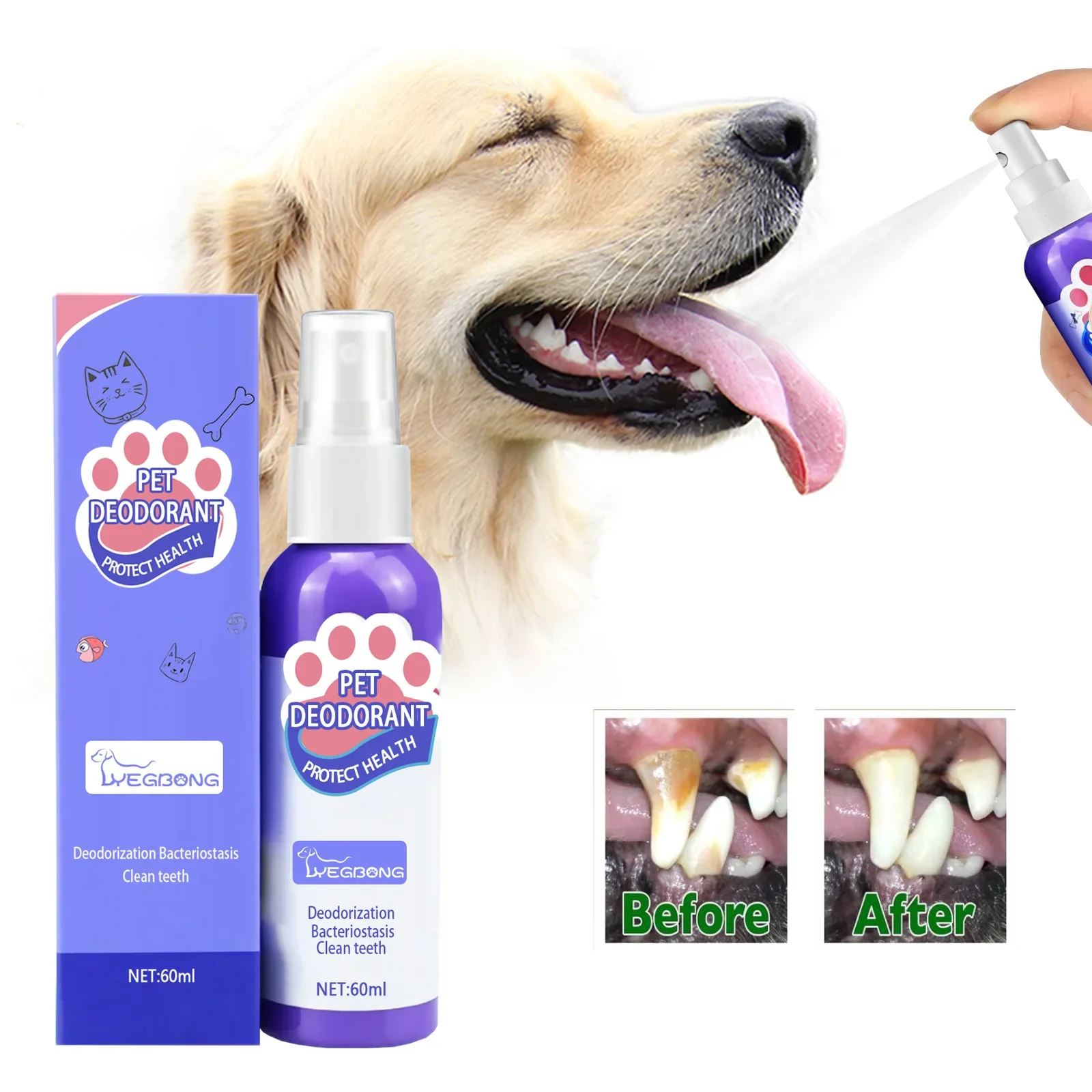 

60ml Pet Oral Cleanse Spray Dogs Cats Teeth Clean Deodorant Prevent Calculus Remove Kitten Bad Breath Pet Supplies