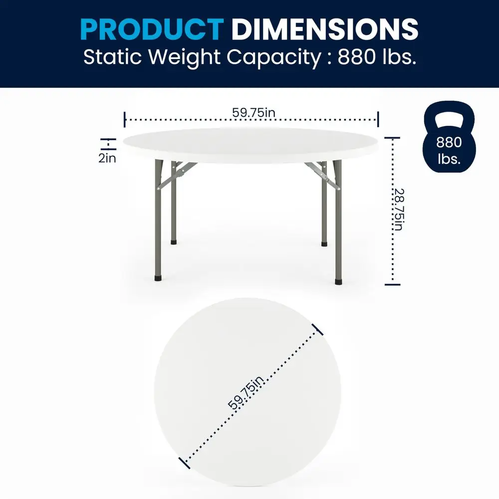 

5 Round AllOccasion Plastic Folding Event Table for Parties and Trade Shows, Folding Banquet Table for Indoor Outdoor Events, W