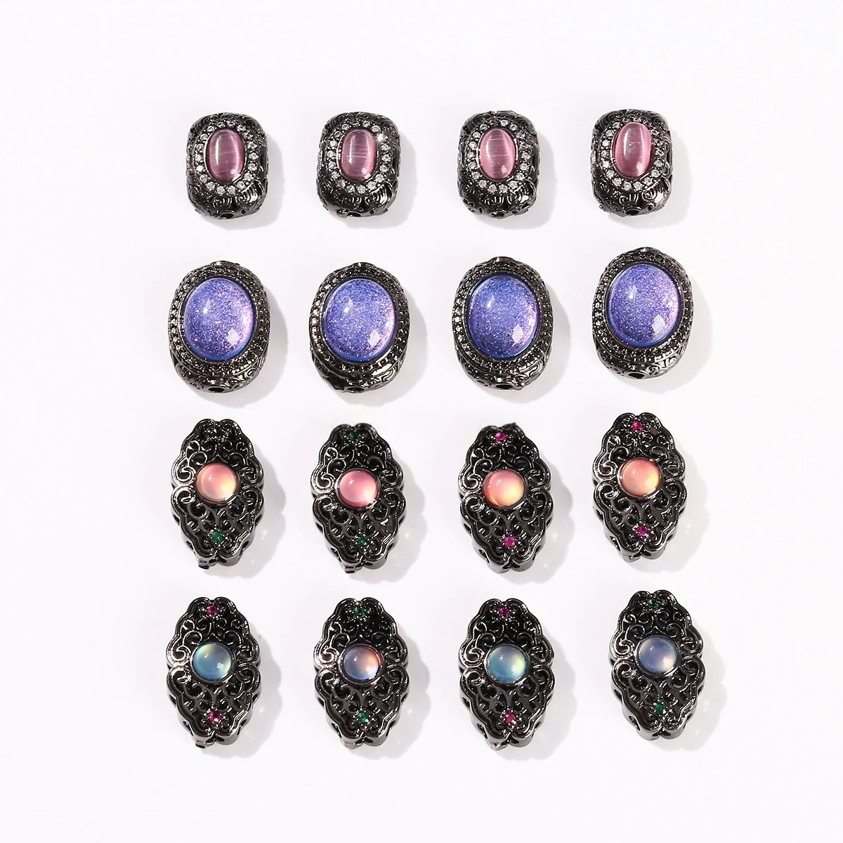 7 Pieces Copper Plated Gun Black Powder Cat Eye Oval Bead DIY Bracelet Bracelet Necklace Accessories Jewelry Making Materials