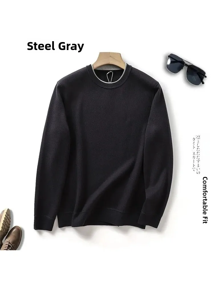 

Autumn Winter New Sle Men's Knitted Wool Blend Fce Lined Thi Casual round Ne Warm Base Layer Commuter Busin Sweater