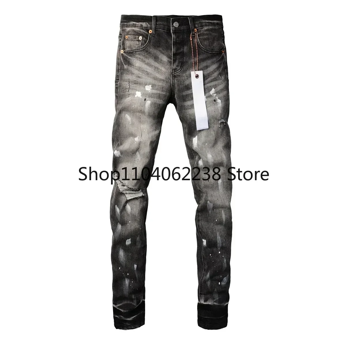 2024ss fashion New Purples Men jeans brands with top street distressed paint repair low raise Skinny Denim pants