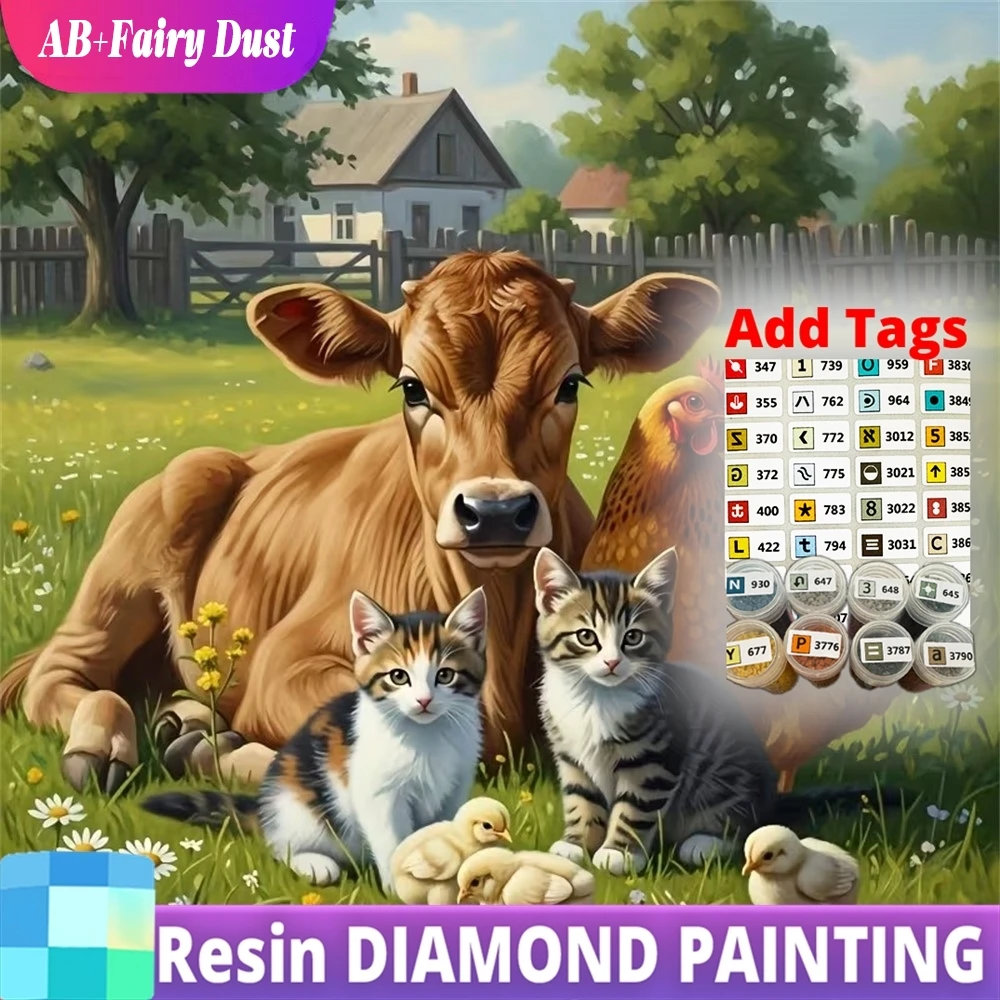 

Resin AB Fairy Dust Cattle Diamond Mosaic Animal Cross Stitch Set DIY Chicken Painting Cat Acrylic Craft Supplies Handmade Hobby