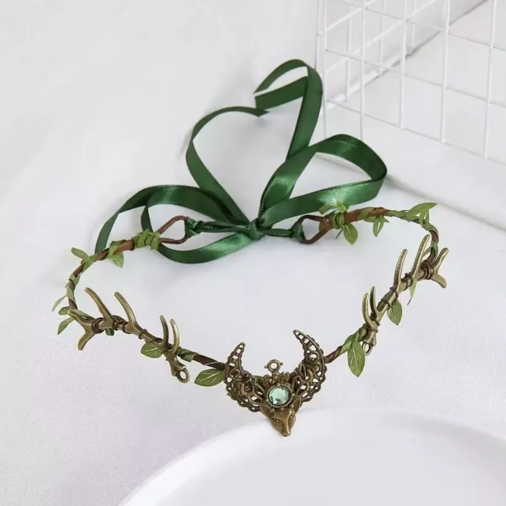 

Fairy Vine Elven Crown Fantasy Rhinestone Decorated Elf Tiara Diadem Simulate Tree Leaves Fairy Headpiece Gothic Style