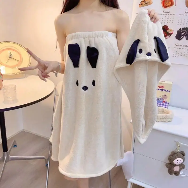

Hot Cartoon Pochacco Towel Bath Towel Thickened Y2K Absorbent Shower Cap Girl Black White Bath Towel Four-Piece Set Dry Hair Cap