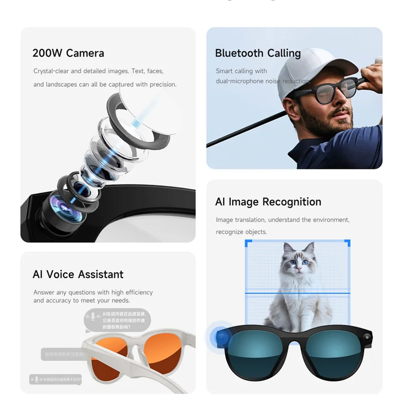 Xiaomi AI النظارات الذكية HD كاميرا الدردشة GPT بلوتوث دعوة صوت مساعد التحكم الملاحة مقاوم للماء نظارات رياضية ذكية جديدة