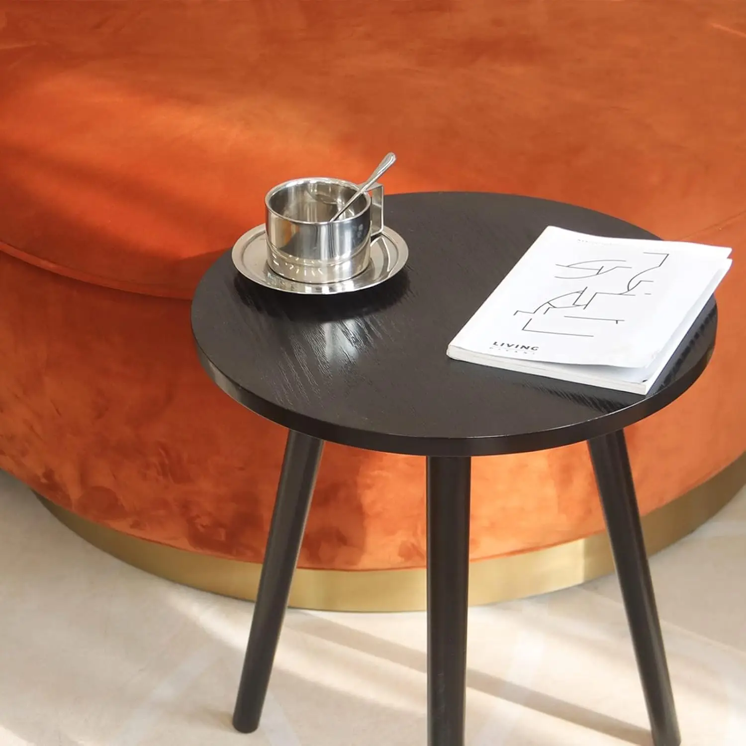 Round End Table, Black Side Table Modern Home Decor Small Accent Table for Small Space Living Room, Bedroom and Balcony, Easy
