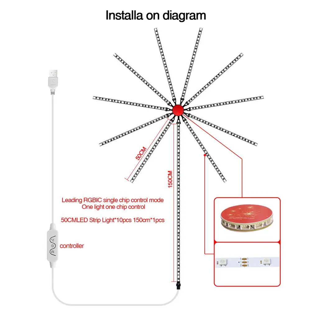 5V Led Strip Verlichting Met Afstandsbediening 213 Dynamische Modi 16 Miljoen Kleuren Slim Vuurwerk Licht Voor Slaapkamer Decor Dropshipping