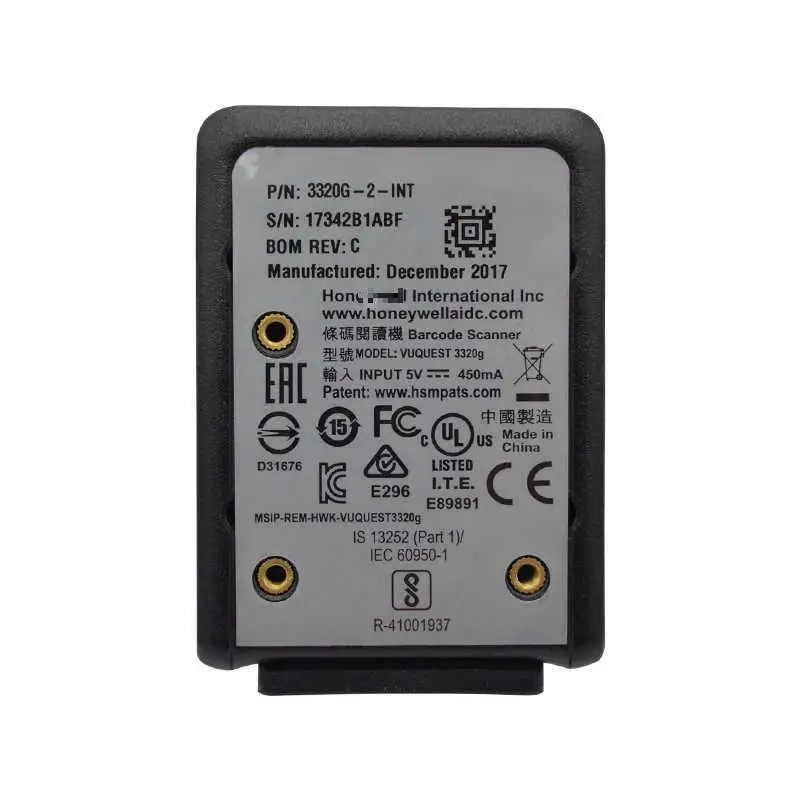 3320G-4-INT-USB para lector de código de barras 2D con imagen de área compacta Vuquest 3320G, puerto USB/RS232 negro