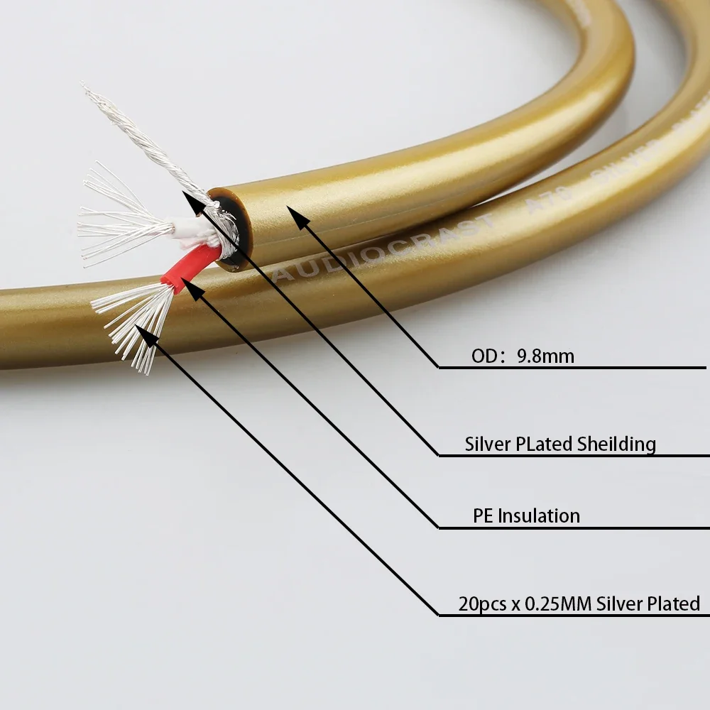 Audiocrast A70 Silver Plated Cable Goldend 5C Audio Cable High Quality For DAC Preamp RCA Interconnect Cable