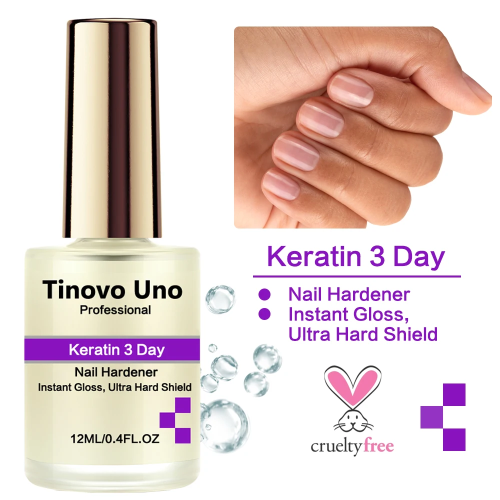 Tinovo Uno-queratina para el crecimiento de las uñas, brillo instantáneo, endurecedor de uñas, fortalecedor, sin hornear, esmalte de uñas, acabado de manicura, laca Normal, 3 días