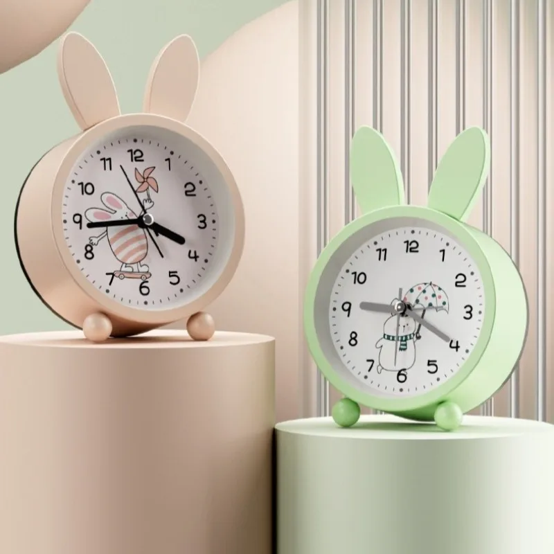 

Korean Cute Cartoon Rabbit Ear Alarm Clock Creative Metal Alarm Watch Children's Wake-up Clock Bedroom Quiet Bedside Ornaments