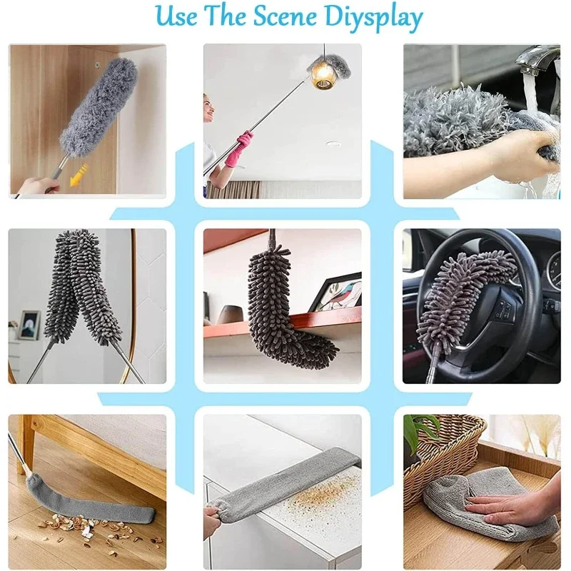 

4 шт./компл. тряпка из микрофибры с удлинительными пылесосами для чистящей головки, потолочный вентилятор, тряпка для высоких потолок, мебели, паутины