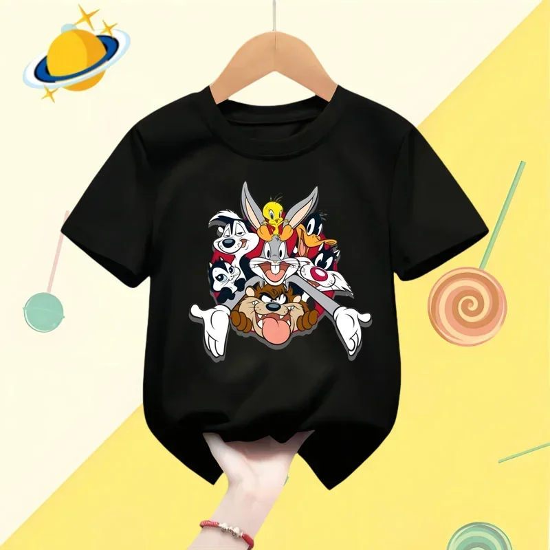 Cartoon Bugs Bunny Kids T-shirt Disney Cartoon Print Boys Sports Short sleeve shorts Girls casual top Kawaii Shirt Summer 1-9y