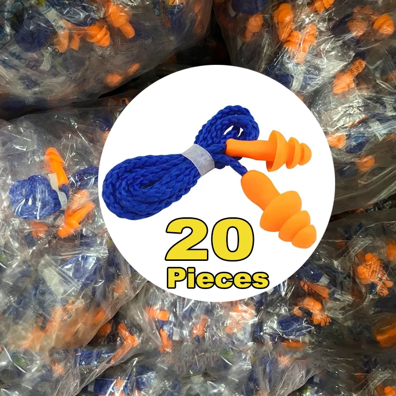 

10/20Pcs Noise Cancelling Ear Plugs Silicone Corded Earplugs Soundproof Ears Protector Reusable Sleep Snoring Anti-Noise Earmuff