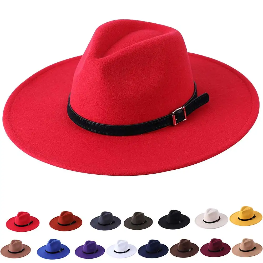 

9.5cm Fedora autumn and winter hat belt accessories classic men and women jazz hat Panama hat wide brim hat women's hat