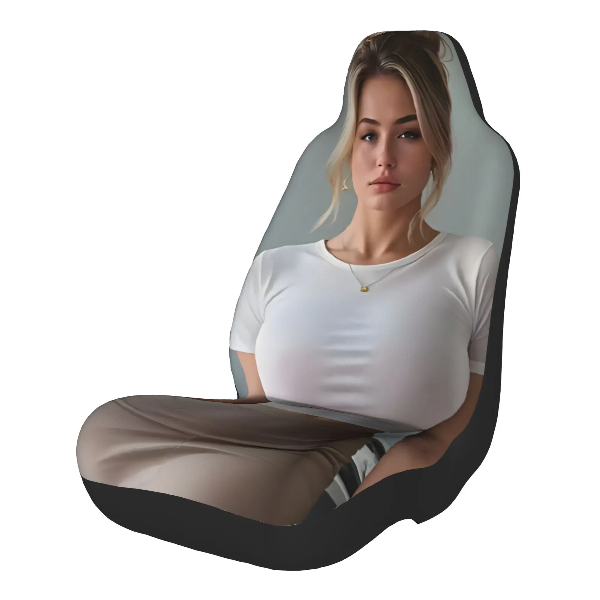 Two Pieces: An Impressive Lady Wearing A White Crop Top And Beige Skirt Exudes Confidence In An Office Environment. Car Seat Cov