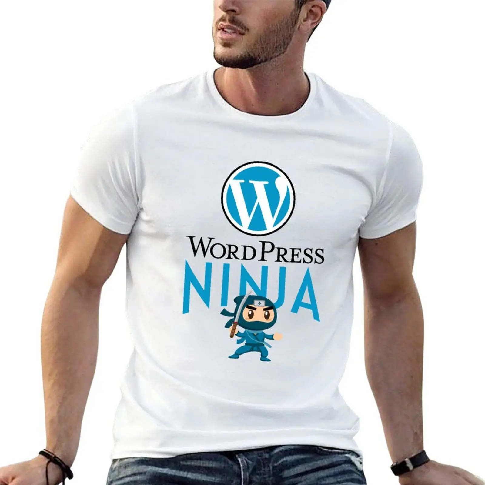 تي شيرت WordPress Ninja تي شيرت مع مطبوعات تي شيرت رجالي قطن أنيمي تي شيرت #1