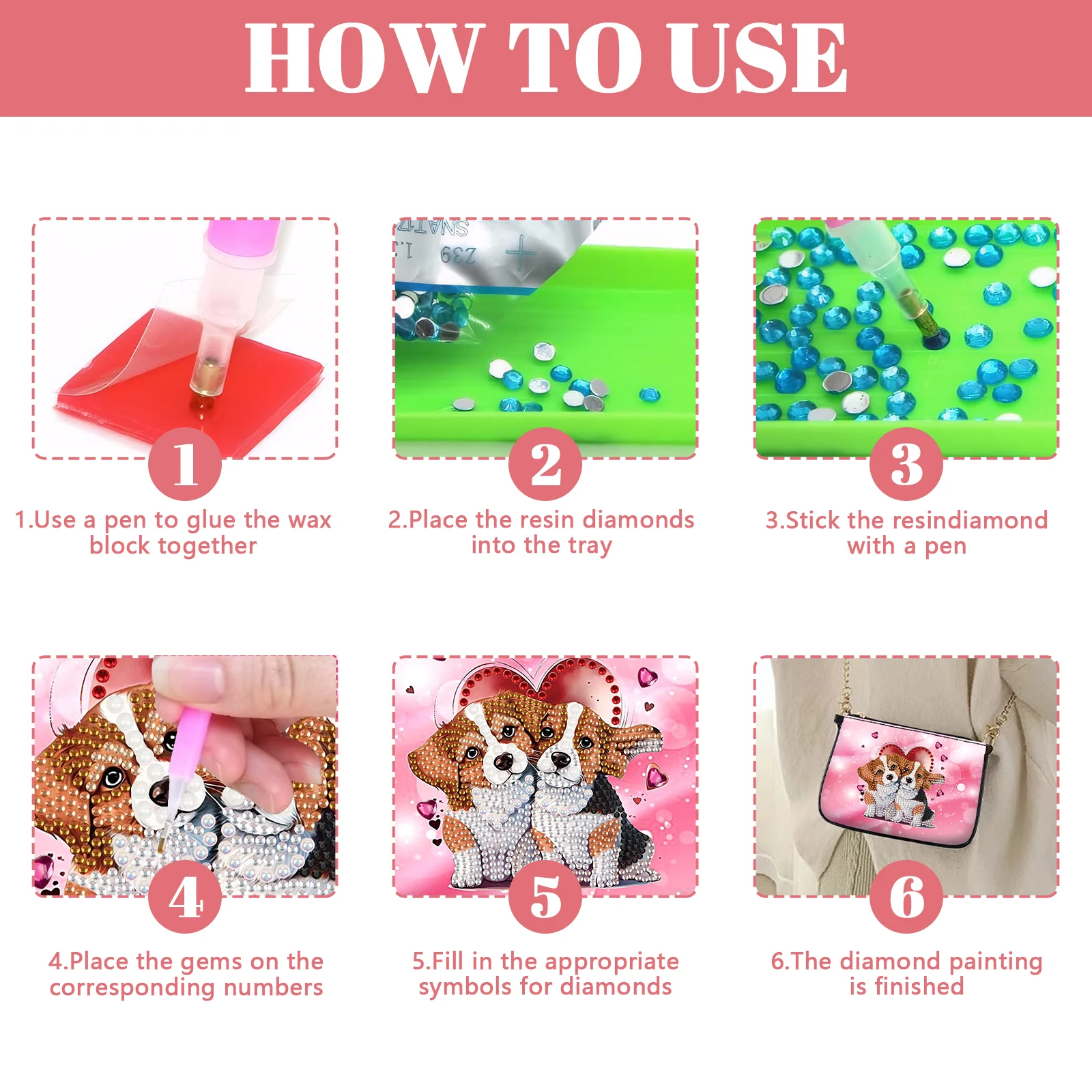 شكل خاص زهرة جرو الماس اللوحة حقيبة صغيرة 5D DIY الماس الفن حقيبة يد حجر الراين غرزة حقيبة كتف للنساء الفتيات #6