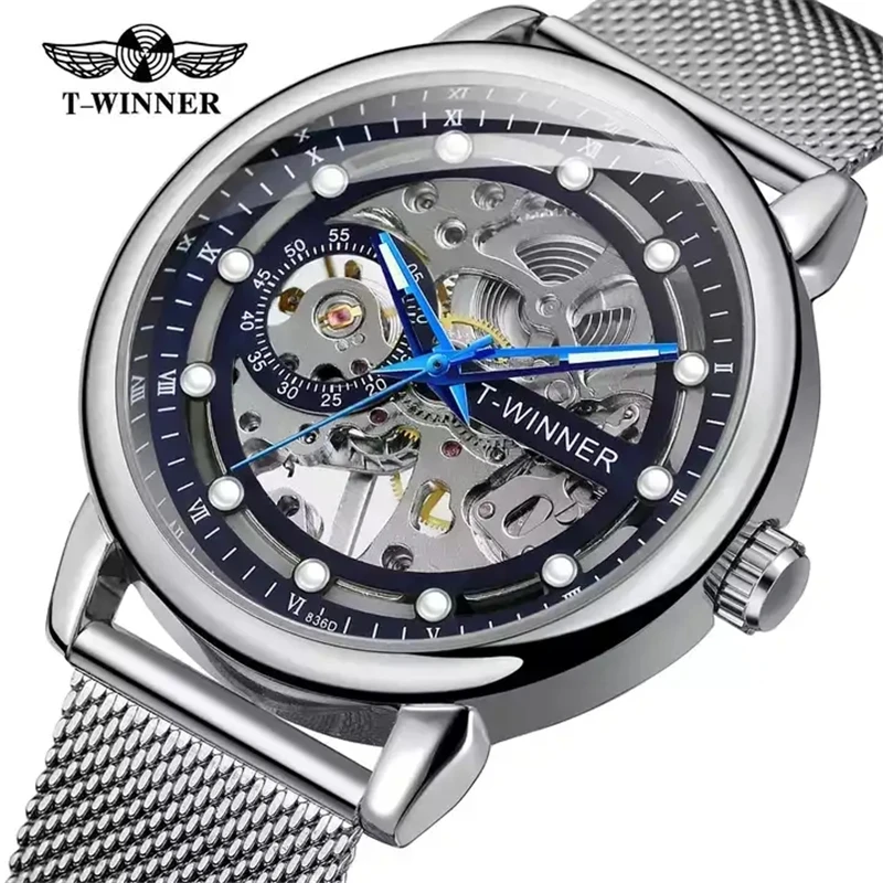 Winner 99A Luxury Tourbillon Skeleton Mechanical Watches Gold Handwinder Men Watch Stainless Steel Strap Hot Sale Hand