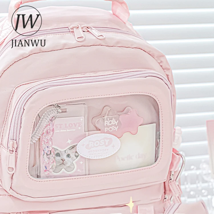 JIANWU Cream Style Large Capacity Student Storage Bag Backpack Creative DIY Journal Student Supplies Stationery