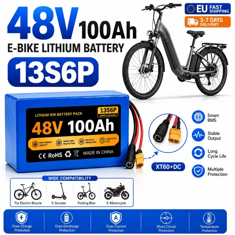 Batteria agli ioni di litio 18650 48V 100Ah 13S6P con BMS 50A per scooter Citycoco e bici elettriche da 1000W 1500W 2000W, spedizione rapida dal magazzino UE