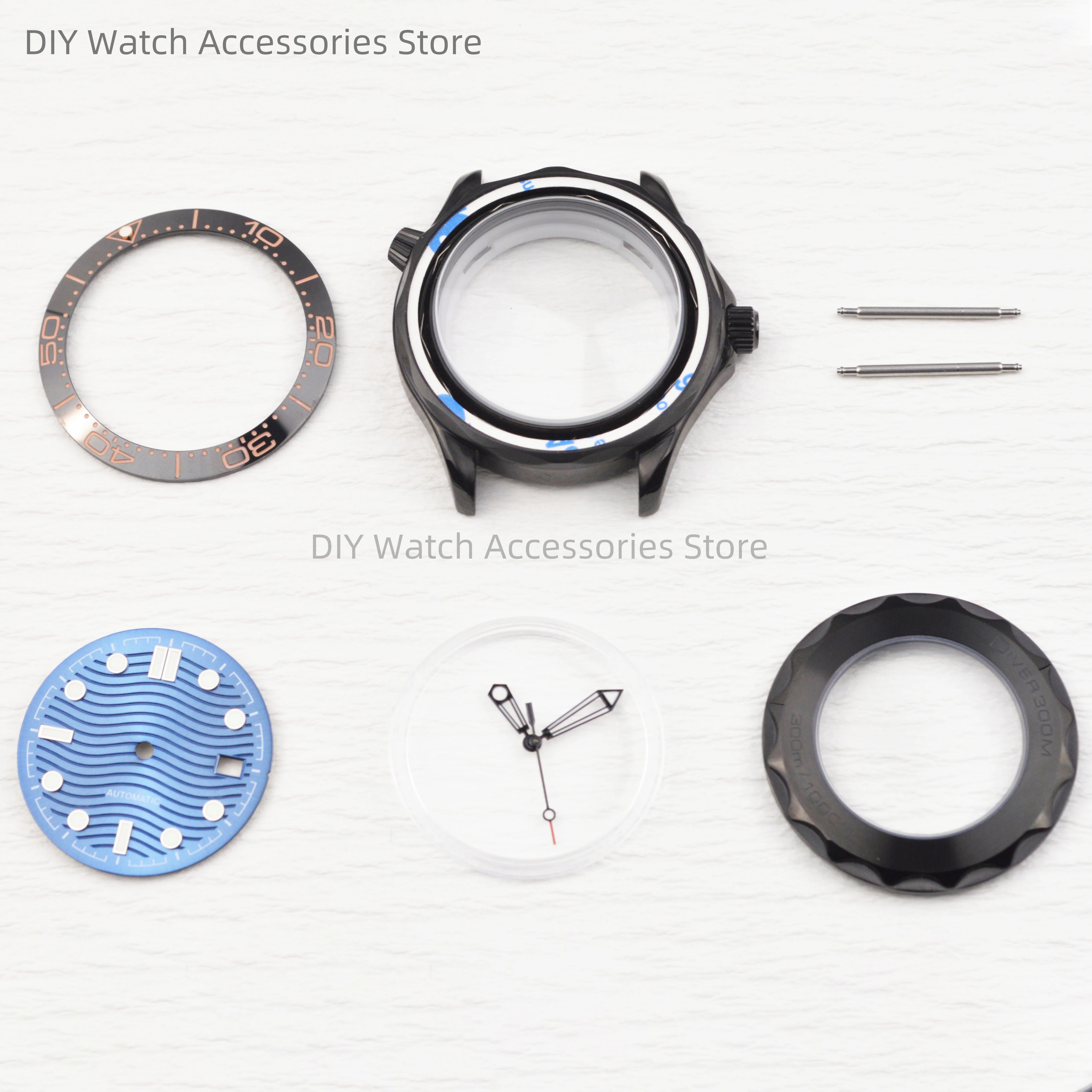 For Seamaster 300 Case Stainless Waterproof Black Watch Parts 31MM Dial Pointers for NH35 Movement Replacements Watch Case