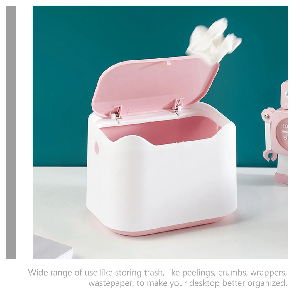 

Press Trash Can Desk Bin Cute Mini Tabletop Tiny for Desktop with Lid Garbage Square Small
