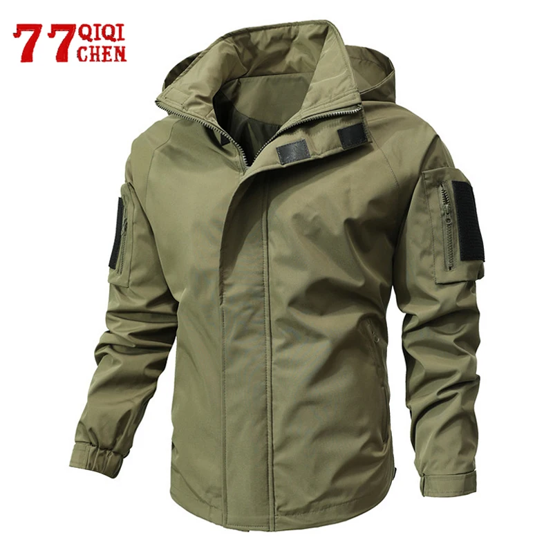 Autumn Military Hooded Jacket Men Nylon Fast Drying Waterproof Outdoor Windbreaker Wear Resistant Hiking Outdoor Coat Male Tops