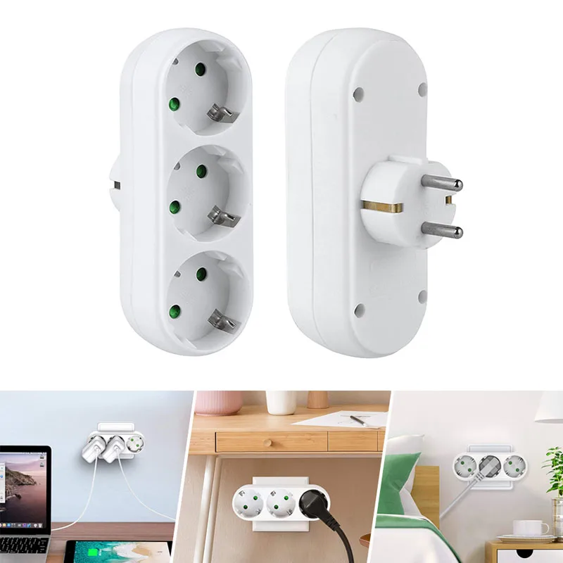 EU Plug Multiple Power Adapter Outlet Germany Standard 1 To 3 Way Multi-Plug Euro Converter Adapter Electrical Sockets