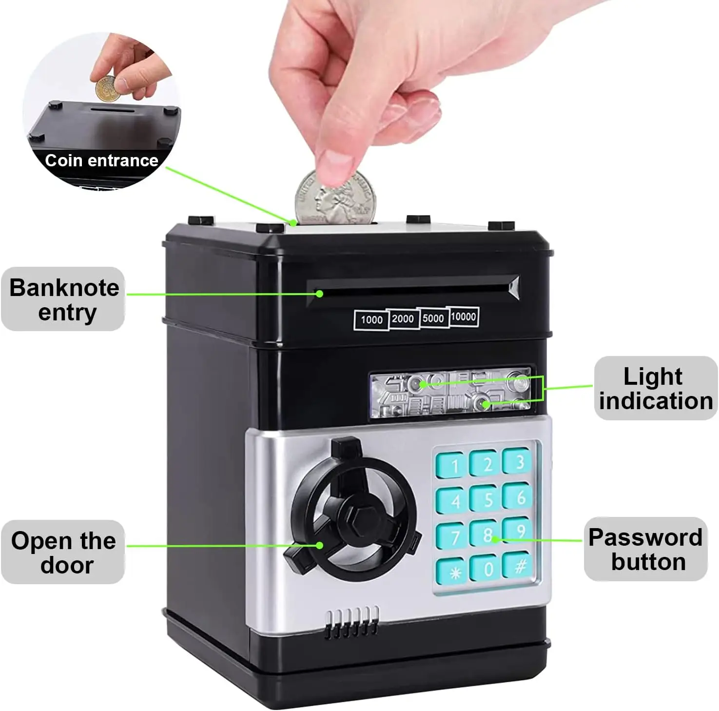 Piggy Bank ATM Mini Password Money Box Electronic Safety Chewing Cash Coins Saving Box Automatic Deposit Banknote Kids Gifts