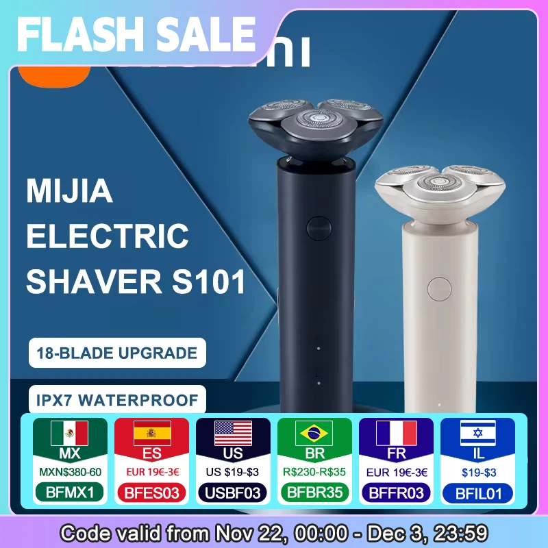 Xiaomi Mijia Electric Shaver S101, Wet and Dry Use, Portable Razor, IPX7 Waterproof, Upgraded Anti-Clipping Beard