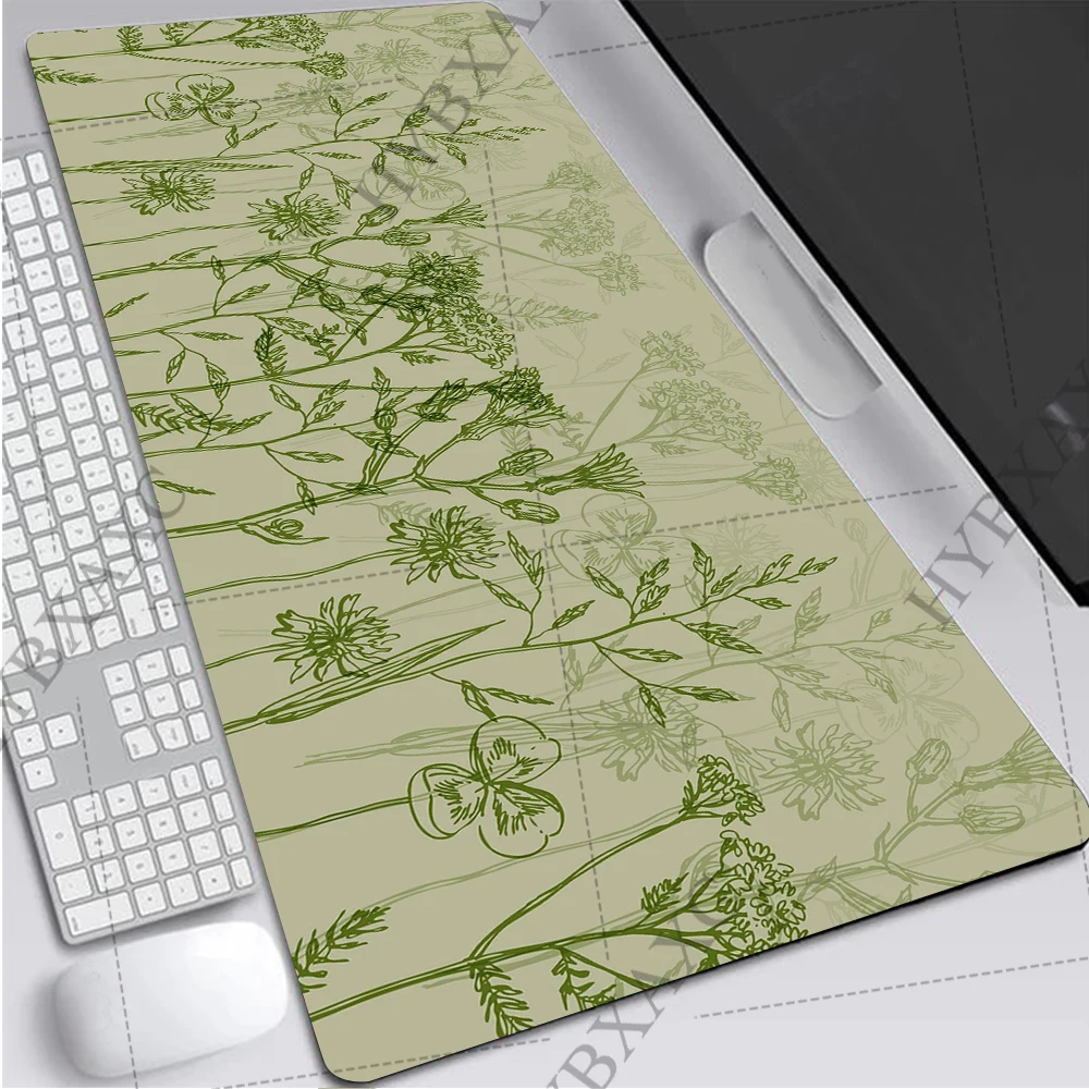 Boho Sage Green desk mat herbal botanical Fern forest extended mouse pad Wild flowers desk mat green Desert sage mousepad large