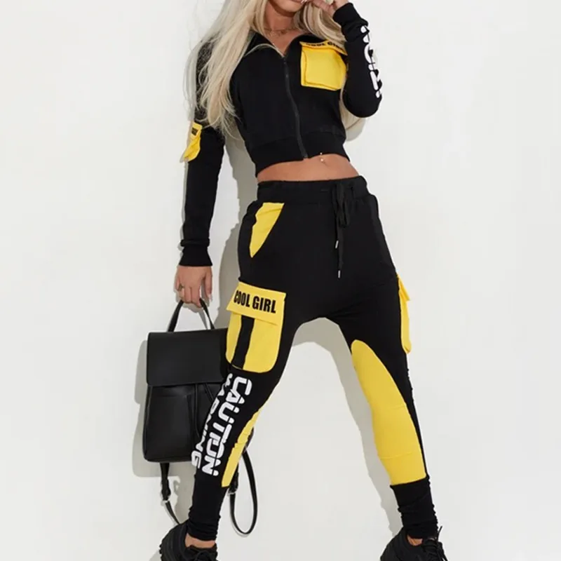 

Women's clothes Sports Yoga Set For Women Workout Sportswear Gym Clothing Sports Suits Letter Print Loose Zipper Collar Suits