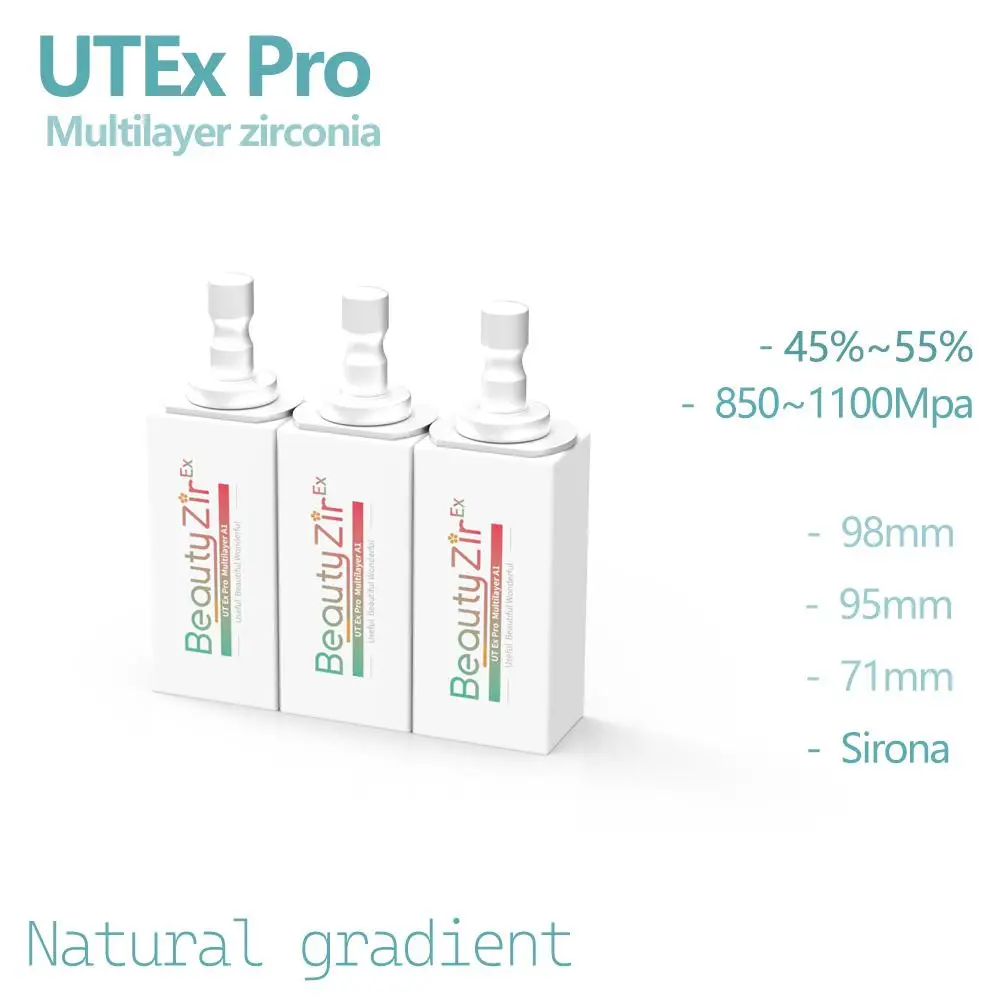 

UTEx Pro Multilayer Sirona Cerec Zirconia Blocks Dental Lab Aesthetics Multlayer Ultra Translucency High Strength