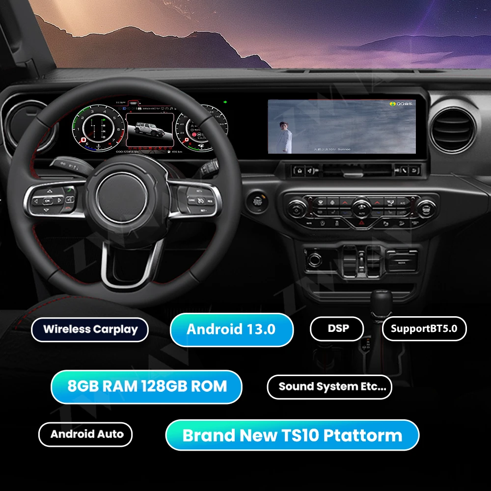 عداد السرعة للوحة القيادة الرقمية للسيارة المخصصة لسيارة جيب رانجلر JL Gladiator J-Max 2018-2021 راديو أندرويد #5