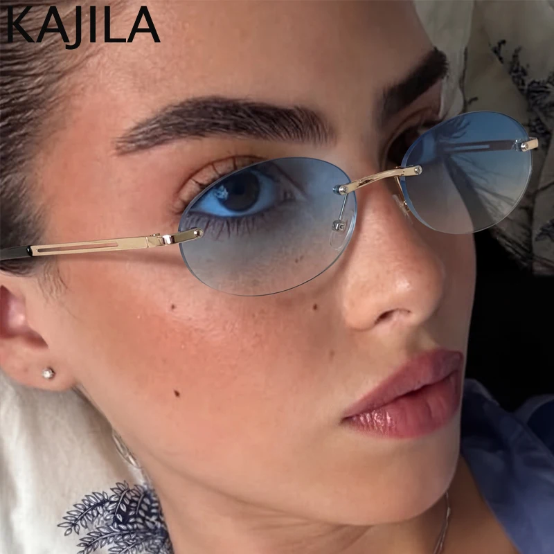 

Retro 90S Small Oval Rimless Sunglasses Women 2026 Luxury Vintage Metal Frameless Sun Glasses for Lady Streetwear Y2K Punk Shade